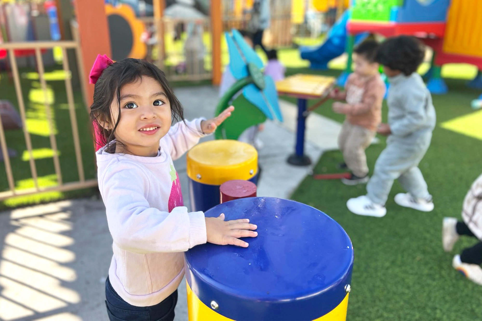 Preschoolers participating in Outdoor Music at Fullerton preschool