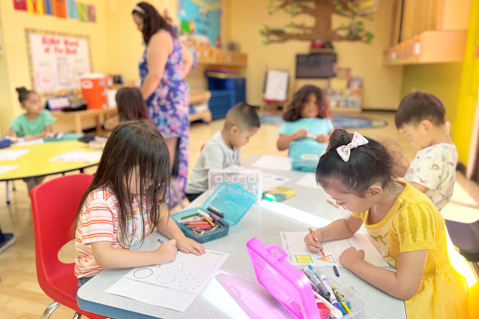 Pre-kindergarten class in Buena Park Preschool engaged in a learning activity